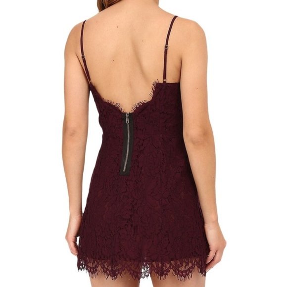 Chaser Dresses & Skirts - Chaser Lace Mini Dress w/ Exposed Zipper Cabernet
